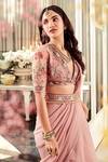 Buy_Ridhi Mehra_Pink Cosmo Pre-draped Ruffle Saree With Blouse_Online_at_Aza_Fashions