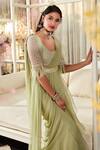 Shop_Ridhi Mehra_Green Jessamine Pre-draped Ruffle Saree With Blouse_at_Aza_Fashions