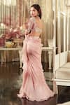 Shop_Ridhi Mehra_Pink Organza, Blouse And Belt Net Saree Chiffon Lone Pre-draped Ruffle With _at_Aza_Fashions