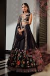 Buy_Ridhi Mehra_Black Lehenga And Blouse Silk Dupatta Net Printed Narcissa Set  _at_Aza_Fashions