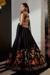 Shop_Ridhi Mehra_Black Lehenga And Blouse Silk Dupatta Net Printed Narcissa Set  _at_Aza_Fashions