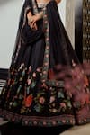 Shop_Ridhi Mehra_Black Lehenga And Blouse Silk Dupatta Net Printed Narcissa Set  _Online_at_Aza_Fashions