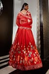 Shop_Ridhi Mehra_Red Lehenga And Blouse Silk Dupatta Net Floral Motifs Rayen Printed Set _at_Aza_Fashions