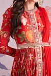 Ridhi Mehra_Red Silk And Net Print & Embroidery Lillian Anarkali With Dupatta  _Online_at_Aza_Fashions