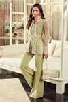 Ridhi Mehra_Green Tunic And Belt Net & Pant Georgette Azalea Cape Style & Set  _Online_at_Aza_Fashions