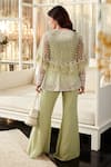 Shop_Ridhi Mehra_Green Tunic And Belt Net & Pant Georgette Azalea Cape Style & Set  _at_Aza_Fashions