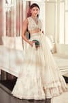 Ridhi Mehra White Blouse, Dupatta And Belt Net & Lehenga Laurel Embroidered Bridal Set Online at Aza Fashions Ridhi Mehra_White Blouse, Dupatta And Belt Net & Lehenga Laurel Embroidered Bridal Set _Online_at_Aza_Fashions