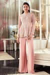 Ridhi Mehra_Pink Georgette Embroidery Cutdana Round Senna Peplum Tunic And Pant Set  _Online_at_Aza_Fashions