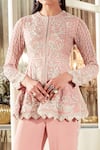 Shop_Ridhi Mehra_Pink Georgette Embroidery Cutdana Round Senna Peplum Tunic And Pant Set  _Online_at_Aza_Fashions