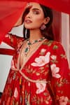 Buy_Ridhi Mehra_Red Silk Florian Anarkali Gharara Set_Online_at_Aza_Fashions