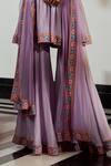 Shop_Ridhi Mehra_Purple Silk And Net Print & Embroidery Ambrosia Anarkali Gharara Set  _Online_at_Aza_Fashions