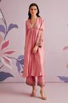 Buy_Ridhi Mehra_Pink Silk Embroidered Floral Motifs V Neck Briony Kurta And Pant Set  _at_Aza_Fashions