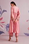 Shop_Ridhi Mehra_Pink Silk Embroidered Floral Motifs V Neck Briony Kurta And Pant Set  _at_Aza_Fashions