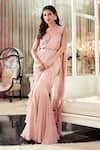 Buy_Ridhi Mehra_Pink Chiffon And Net Embroidery Ornella Pre-draped Saree With Blouse  _at_Aza_Fashions