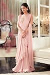 Ridhi Mehra_Pink Chiffon And Net Embroidery Ornella Pre-draped Saree With Blouse  _Online_at_Aza_Fashions