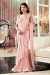 Buy_Ridhi Mehra_Pink Chiffon And Net Embroidery Ornella Pre-draped Saree With Blouse  _Online_at_Aza_Fashions