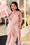 Ridhi Mehra_Pink Chiffon And Net Embroidery Ornella Pre-draped Saree With Blouse  _at_Aza_Fashions