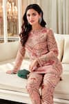 Ridhi Mehra_Pink Net Print And Embroidery Sequin Round Amaryllis Kurta & Pant Set  _Online_at_Aza_Fashions