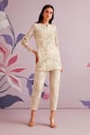 Buy Ridhi Mehra White Net Embroidered Floral Motifs Band Daphne Kurta And Pant Set at Aza Fashions Buy_Ridhi Mehra_White Net Embroidered Floral Motifs Band Daphne Kurta And Pant Set _at_Aza_Fashions