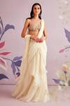 Buy_Ridhi Mehra_White Saree Organa Blouse Net Embroidered Acacia Pre-draped With  _at_Aza_Fashions