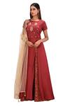 Buy_Naintara Bajaj_Maroon Muslin Embellished Anarkali With Dupatta_at_Aza_Fashions