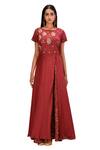 Naintara Bajaj_Maroon Muslin Embellished Anarkali With Dupatta_Online_at_Aza_Fashions