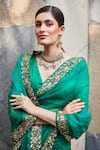 Buy_Ranian_Green Silk Organza Embroidery Zardozi V Neck Border Saree With Blouse_Online_at_Aza_Fashions