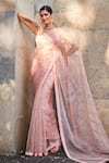 Buy_Ranian_Pink Silk Organza Embroidery 3d Sequins V Neck Saree With Blouse _at_Aza_Fashions