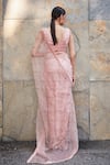 Shop_Ranian_Pink Silk Organza Embroidery 3d Sequins V Neck Saree With Blouse _at_Aza_Fashions