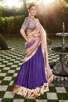 Buy_Ranian_Purple Silk Embroidery Gota Plunge V Lehenga Set _at_Aza_Fashions