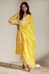 Shop_Mulmul_Yellow 100% Pure Pima Cotton Embroidered Melanie Kurta Pant Set _at_Aza_Fashions