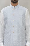 RNG Safawala_Blue Bundi - Raw Silk Embroidered Zari Thread And Kurta Set _at_Aza_Fashions