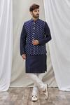 Buy_Rng Safawala_Blue Bundi - Raw , Kurta And Churidar - Dupion Thread Embroidered & Set _at_Aza_Fashions