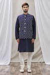 Rng Safawala_Blue Bundi - Raw , Kurta And Churidar - Dupion Thread Embroidered & Set _Online_at_Aza_Fashions