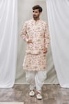 Buy_RNG Safawala_Peach Cotton Silk Printed Zari Thread Bundi And Kurta Set _at_Aza_Fashions