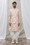 Buy_RNG Safawala_Peach Cotton Silk Printed Zari Thread Bundi And Kurta Set _Online_at_Aza_Fashions