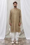 Rng Safawala_Brown Bundi - Raw Silk, Dhoti Pant - Cotton Silk, Kurta - Dupion Print And Set _Online_at_Aza_Fashions