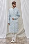 Buy_RNG Safawala_Grey Bundi And Kurta Cotton Silk Printed Floral & Set _at_Aza_Fashions