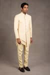 RNG Safawala_Beige Sherwani- Raw Silk Embroidered Chikankari Achkan Set _Online_at_Aza_Fashions