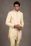 Shop_RNG Safawala_Beige Sherwani- Raw Silk Embroidered Chikankari Achkan Set _Online_at_Aza_Fashions