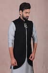 RNG Safawala_Black French Terry Long Jacket And Kurta Set _Online_at_Aza_Fashions