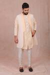 Buy_RNG Safawala_Peach Raw Silk Embroidered Jacket And Kurta Set _at_Aza_Fashions