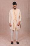Shop_RNG Safawala_Peach Raw Silk Embroidered Jacket And Kurta Set _at_Aza_Fashions
