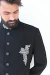 Buy_Rng Safawala_Black French Terry Asymmetric Embroidered Sherwani Set _Online_at_Aza_Fashions