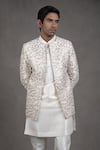 Shop_RNG Safawala_White Jacket - Raw Silk Embroidered Floral And Kurta Set _Online_at_Aza_Fashions