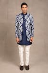 Shop_RNG Safawala_Blue Jacket - Raw Silk Embroidered Floral And Kurta Set _Online_at_Aza_Fashions