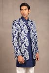 RNG Safawala_Blue Jacket - Raw Silk Embroidered Floral And Kurta Set _at_Aza_Fashions