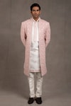 RNG Safawala_Pink Jacket - Blended Silk Embroidered Floral Sherwani And Kurta Set_Online_at_Aza_Fashions