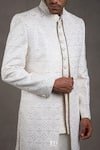 RNG Safawala_White Jacket - Raw Silk Embroidered Floral And Kurta Set _at_Aza_Fashions