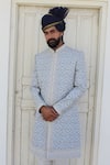 Buy_RNG Safawala_Blue Silk Blend Embroidered Sherwani Set For Kids For Kids_at_Aza_Fashions